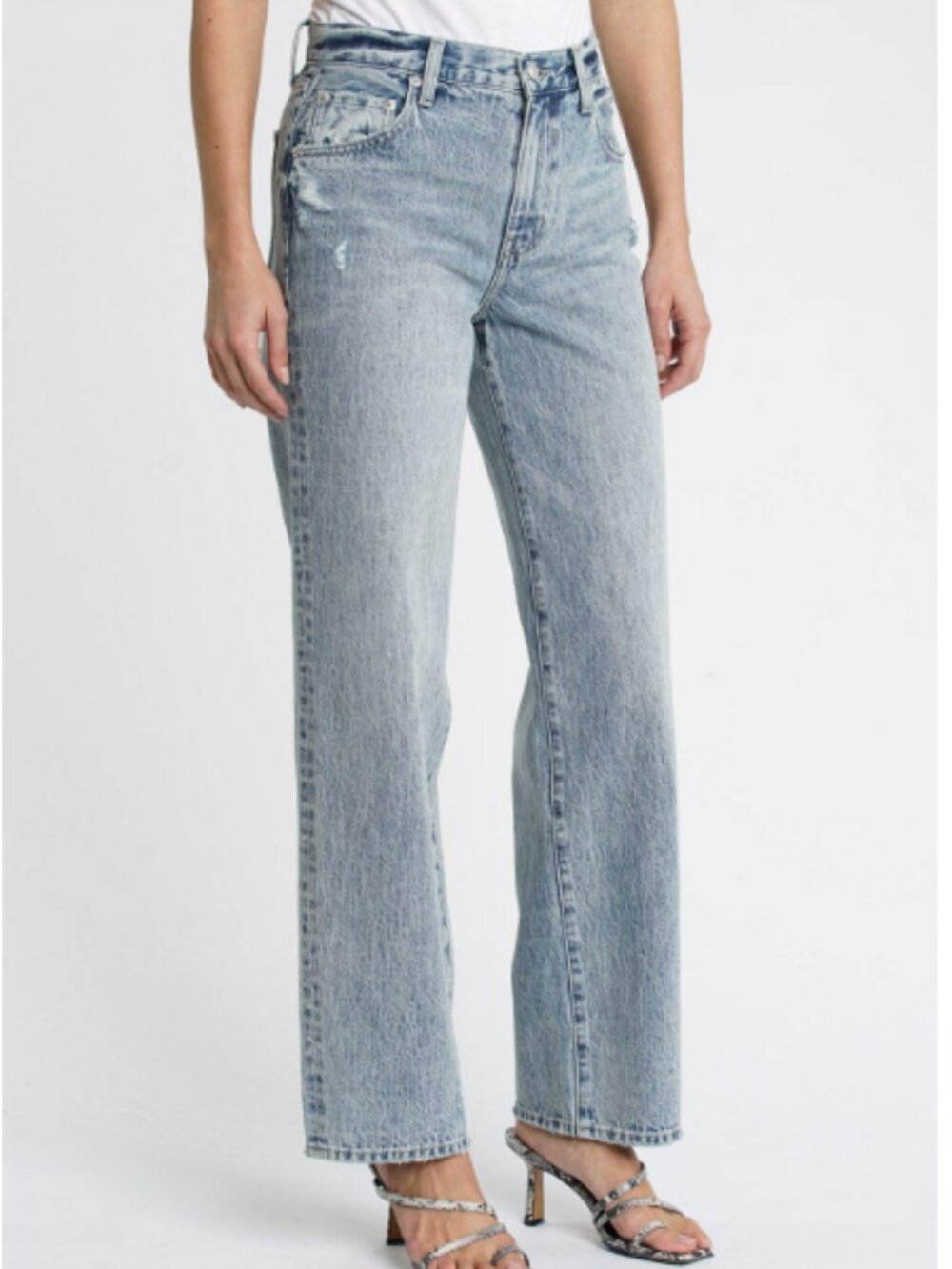 Pistola Bobbie Wide Leg Jeans Size 27 Medium Wash Slight Distressed High Rise